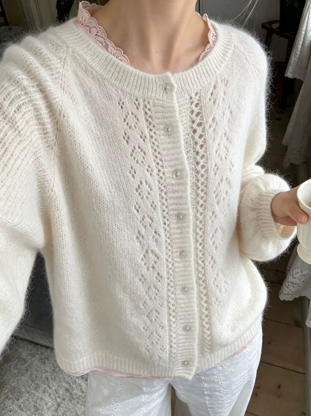 ZARA French Style Lace Knit Cardigan Women Sweet Fresh Long Sleeve Jacket